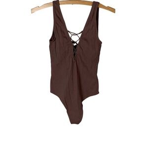 Aritzia Wilfred Brown Lace-Up Bodysuit Size S